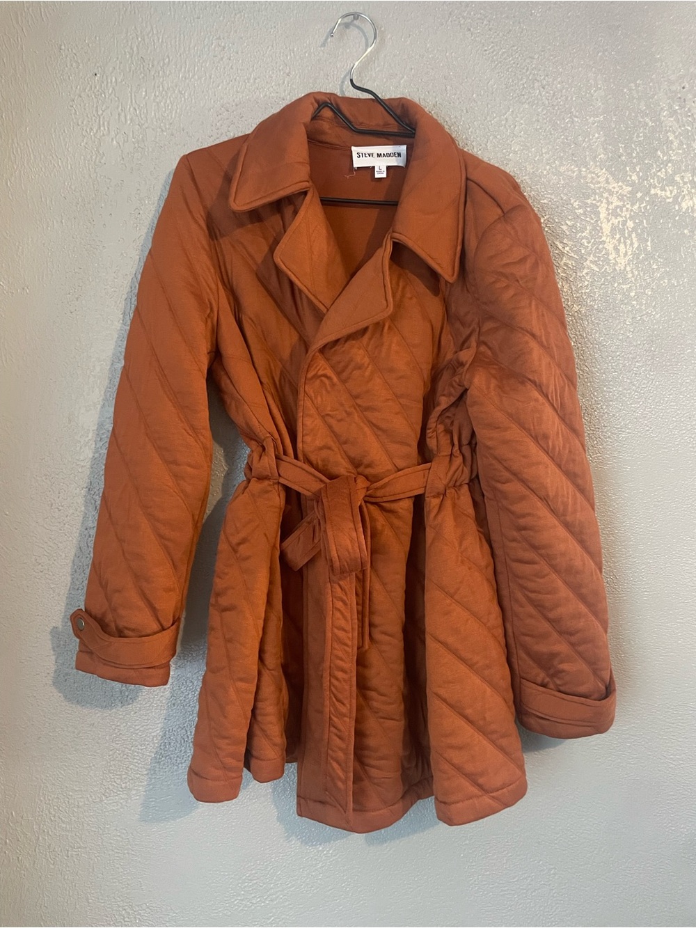Steve Madden Quilted Belted Trench Coat in Rust